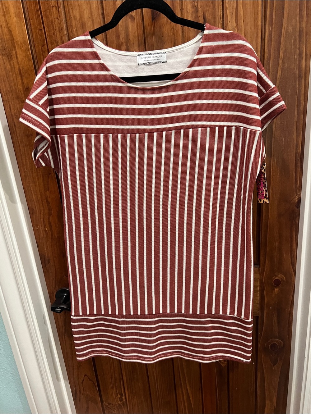 White and Rust Striped Dress